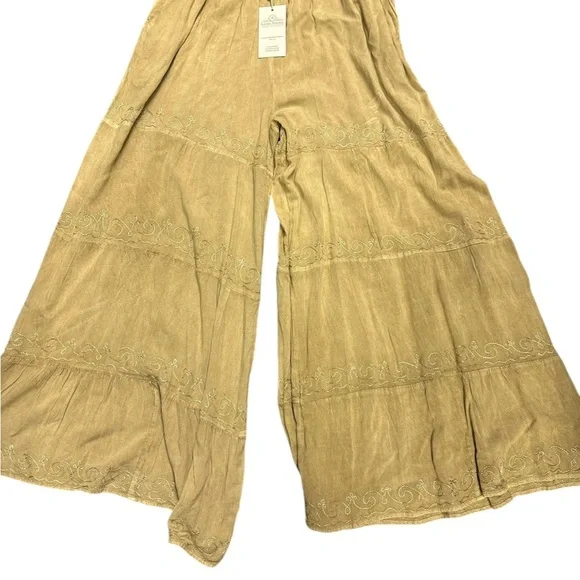 L/XL.  NWT.  Sacred Threads Tan Wide-Leg Pants. TURQ - Picture 2 of 4